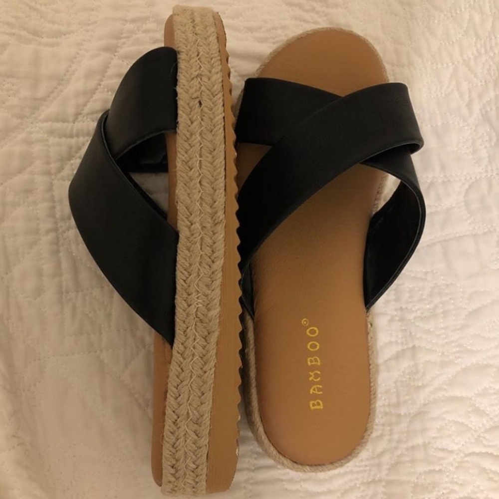 Black leather Bamboo platform sandals
